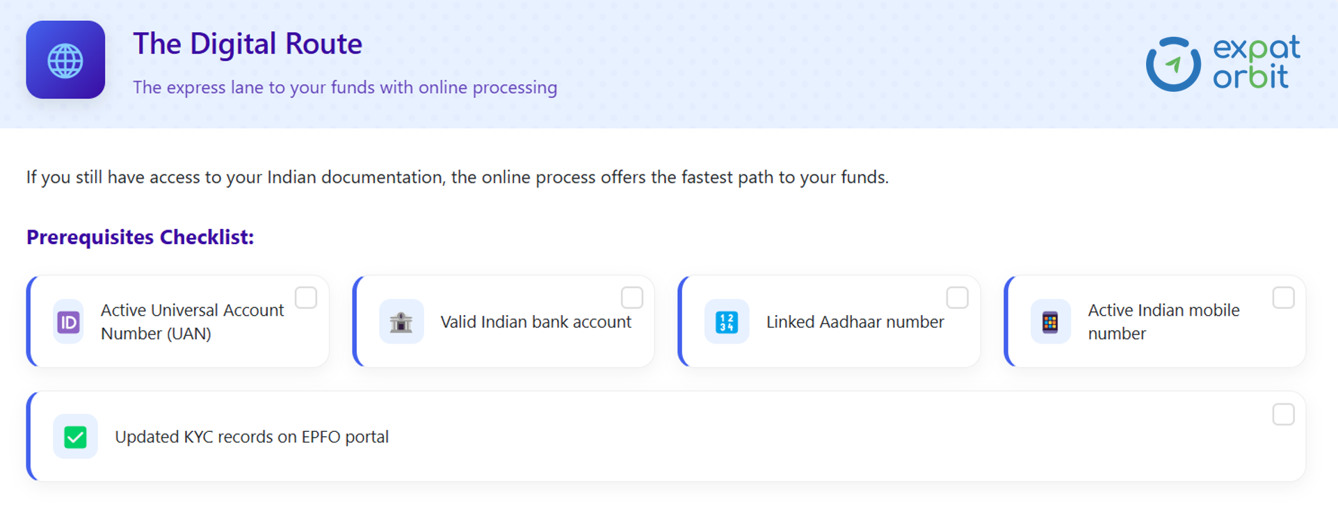 Checklist for the digital route of PF withdrawal